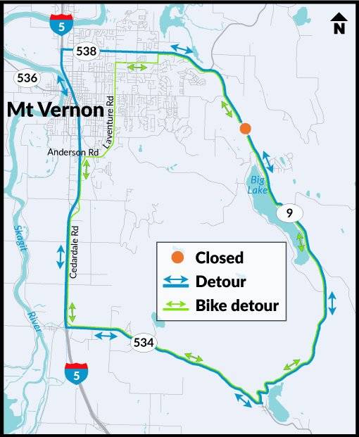 Contributed image/WSDOT                                Detour map.