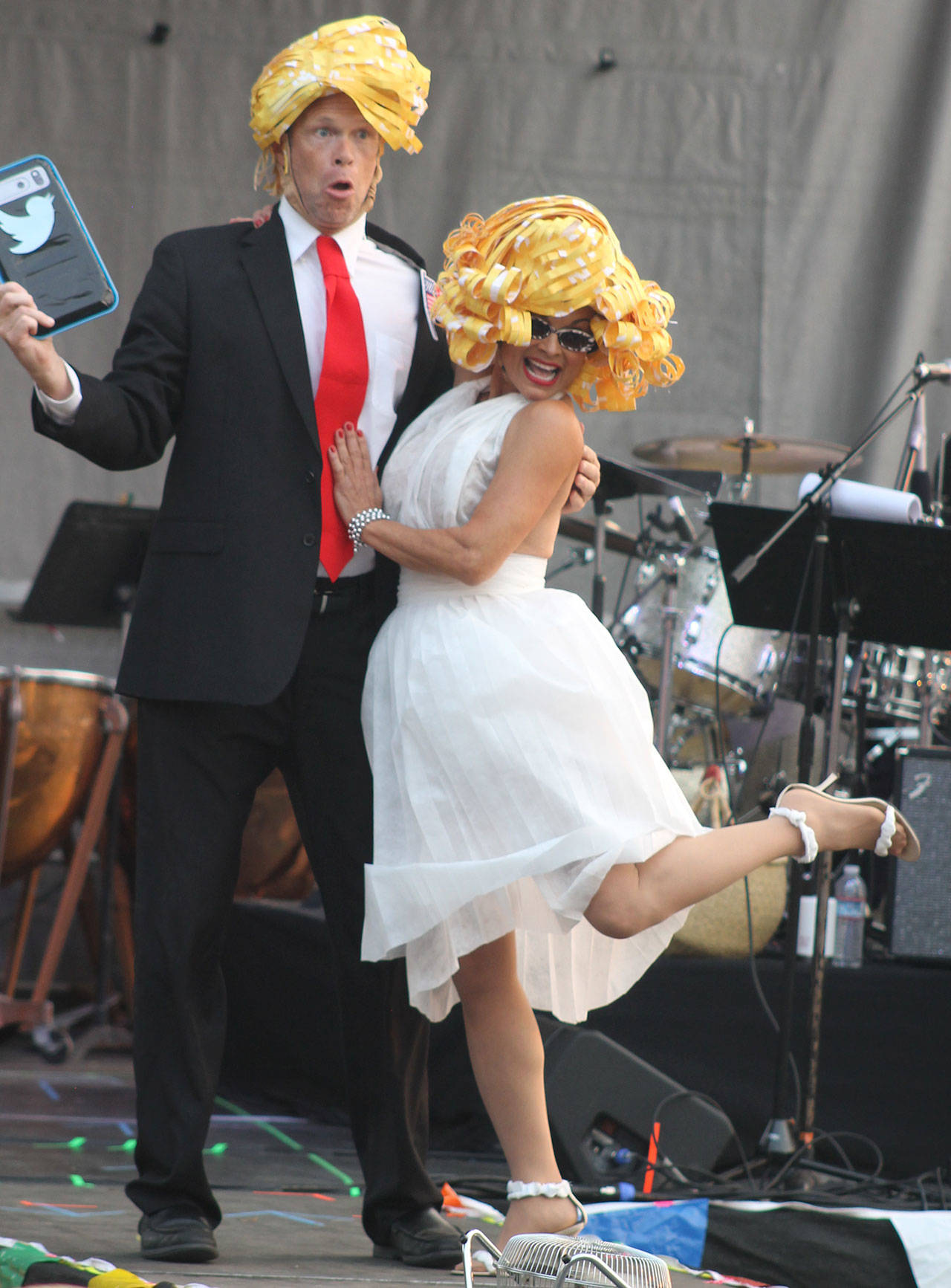 Staff photo/Heather Spaulding Brad Fincher as Donald Trump and Lisa Moretti as Marilyn Monroe.