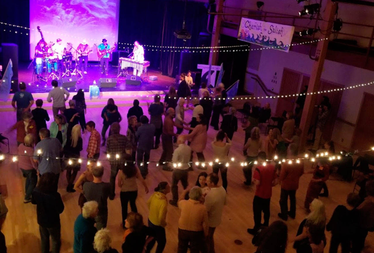 Contributed photo/Chom Greacen                                Members of San Juan Islands community gathered to sing and dance at the “Take Back the Salish Sea” event at Lopez Center. Elsewhere in the U.S. and Canada, many communities around the Salish Sea also held similar gatherings on the same day to honor the Salish Sea.