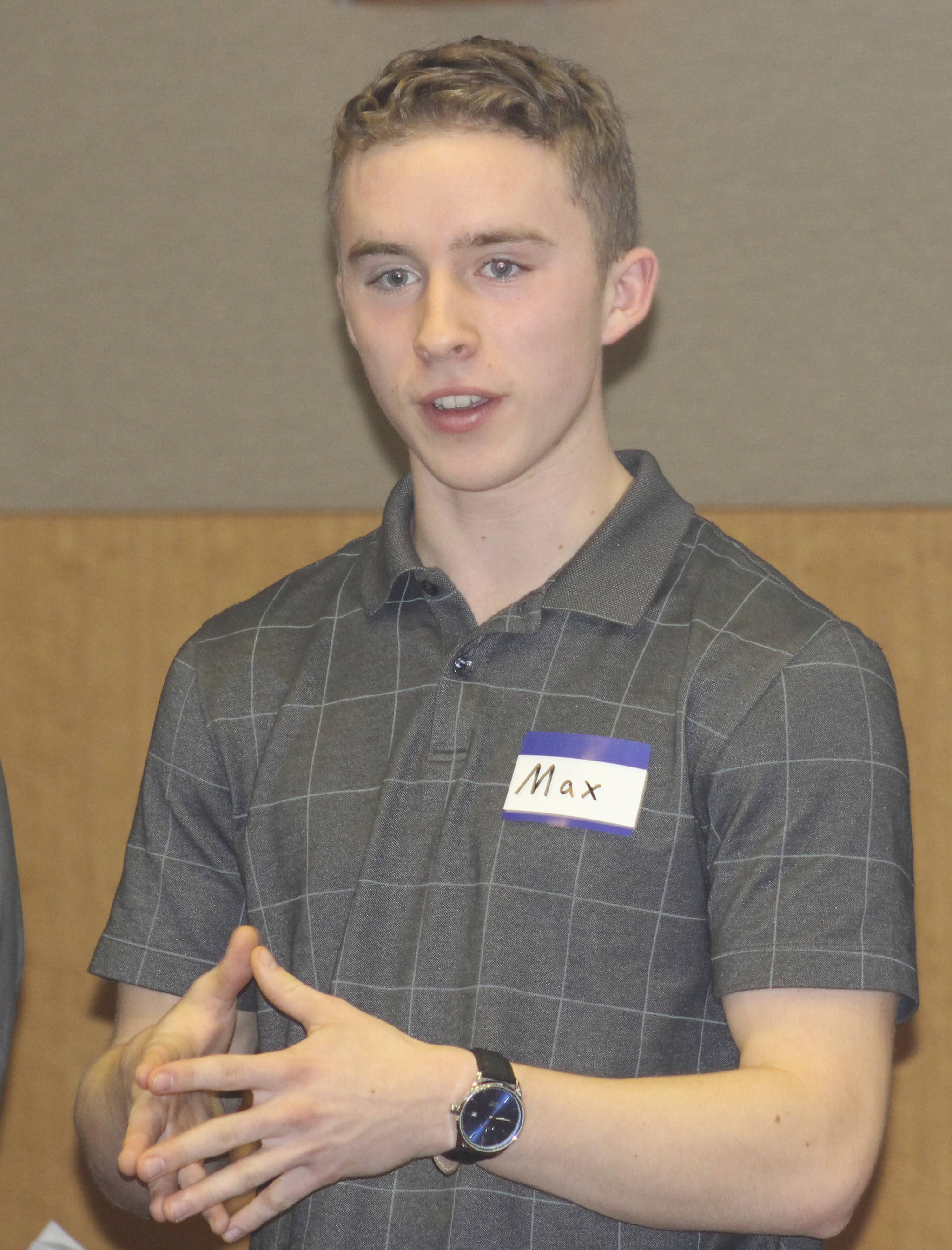 Staff photo/Hayley Day                                Max Mattox presents at the local Rotary club on Dec. 19.