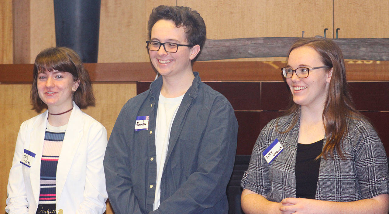Staff photo/Hayley Day                                From l-r, Joely Loucks, Brandon Payne and Lucy Urbach present at the local Rotary club on Dec. 19.