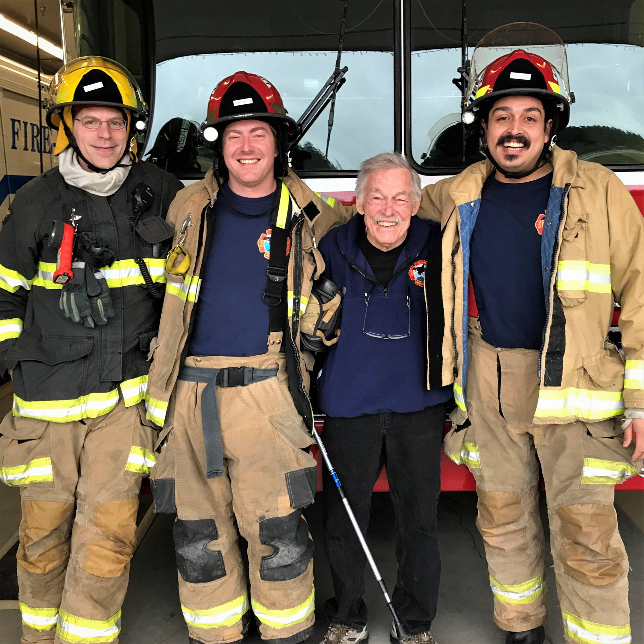 Contributed photo                                From Left to Right: Firefighter von Dassow, Lt. Henderson, John Jensen and Lt. Venegas