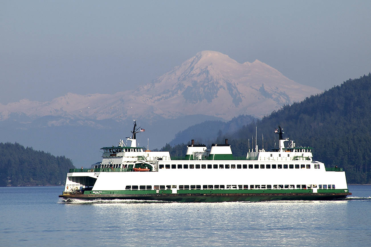 A ferry passes in front of Mount Baker (Joe Massey/contributed photo)