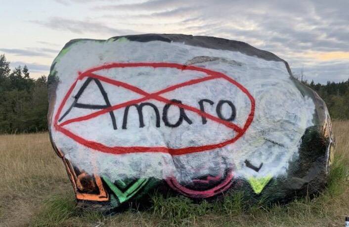 The rock, located on West Valley Road, was quickly painted over following the discovery of anti-Amaro graffiti on July 31. <em>(Contributed</em><em> photo)</em>