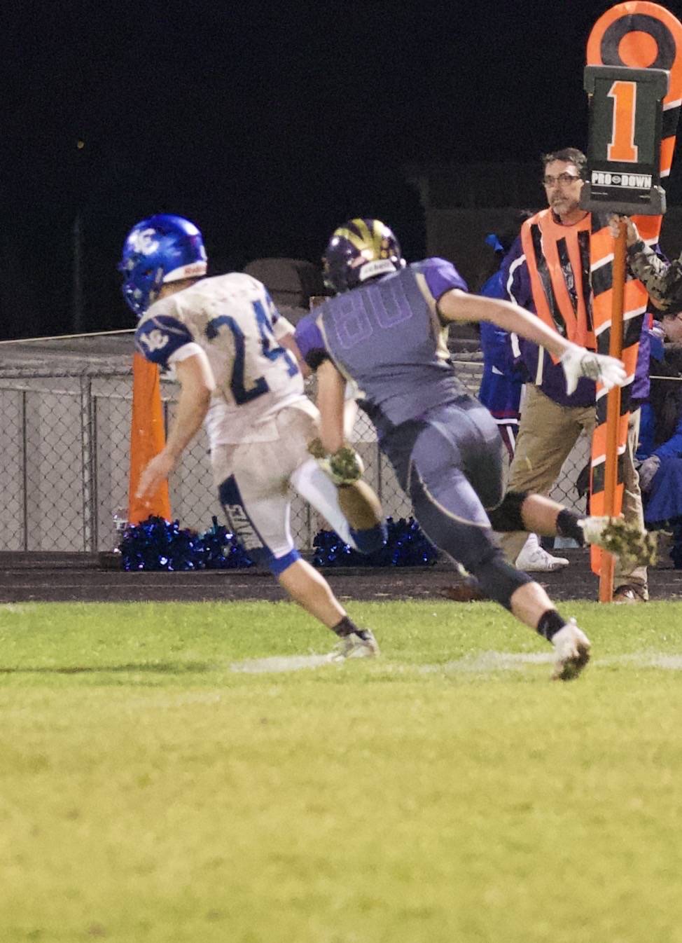 Max Field, No. 80, chases down the Braves ball carrier. (John Stimpson/Contributed photo.)
