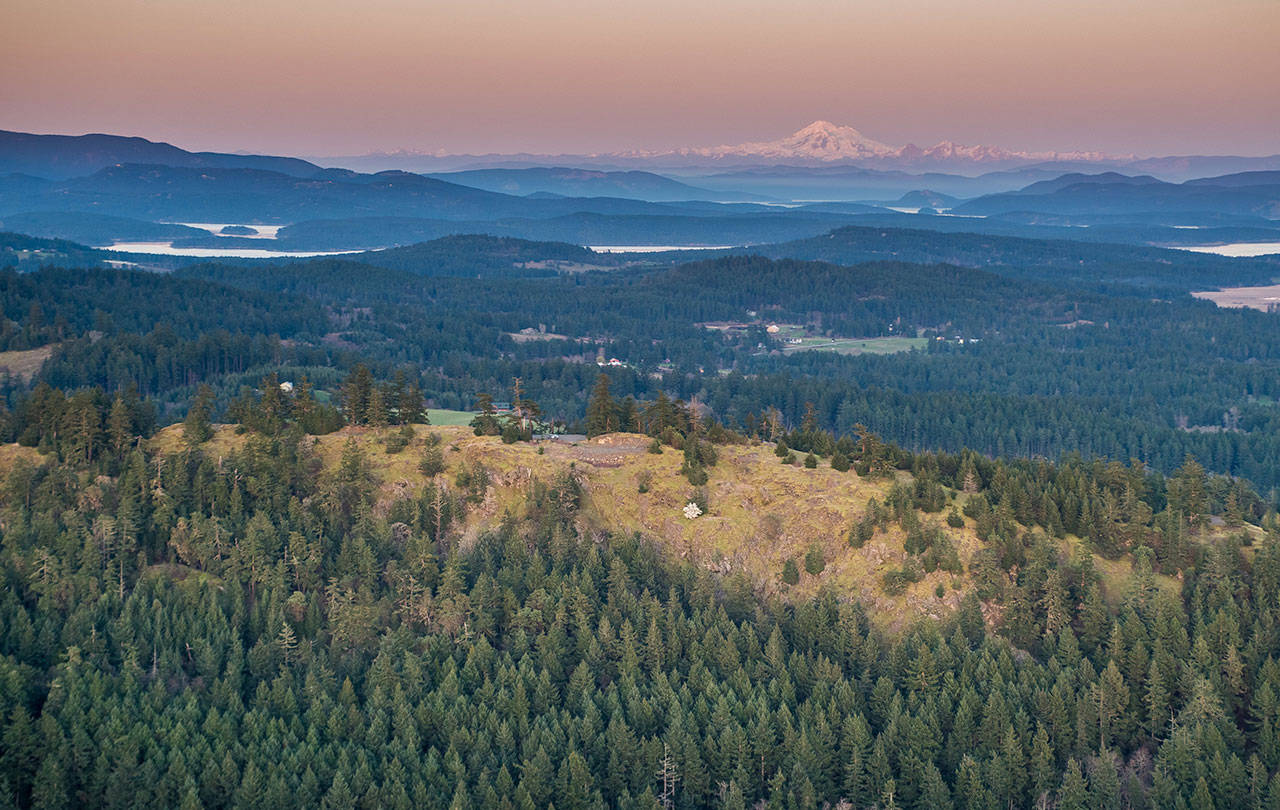 Aerial view of the Mount Grant summit, with Mount Baker in the background. (Contributed photo/Chris Teren Photography)