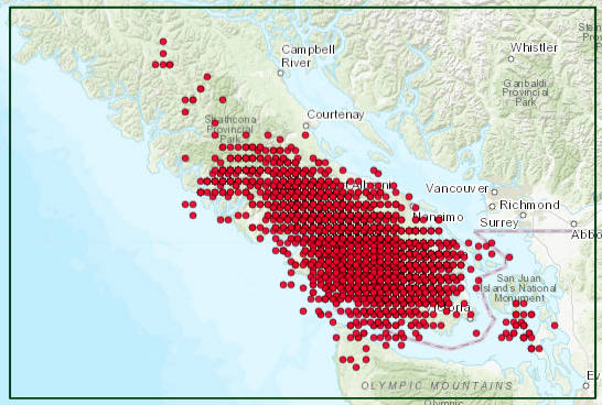 Contributed photo
Pacific Northwest Seismic Network’s shake map screenshot from the afternoon of Feb. 8.