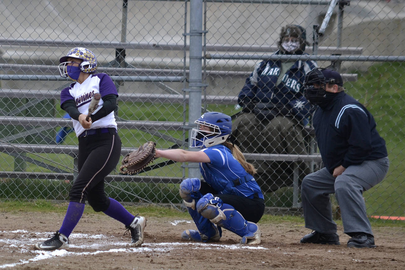 Bristol Halvorson at bat in a game against the Orcas Vikings on March 27, 2021. (Jennifer Ayers photo)