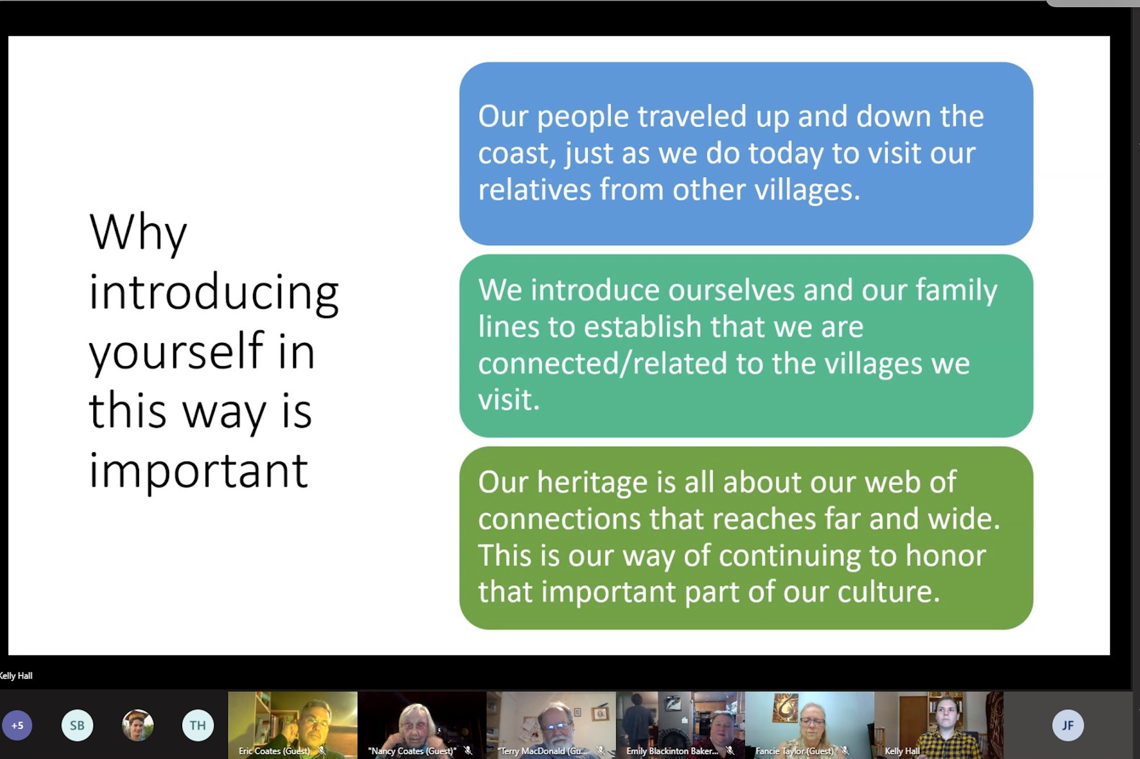 Members of Samish Tribe utilizing "Teams" to teach about their culture and historical lineage