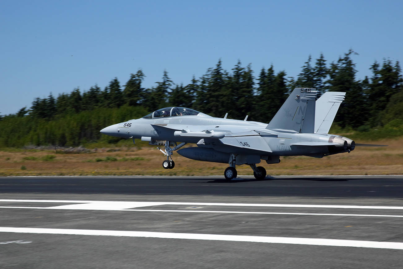 U.S. Navy photo by Mass Communication Specialist 2nd Class John Hetherington
An EA-18G Growler lands on Naval Air Station Whidbey Island’s Ault Field.