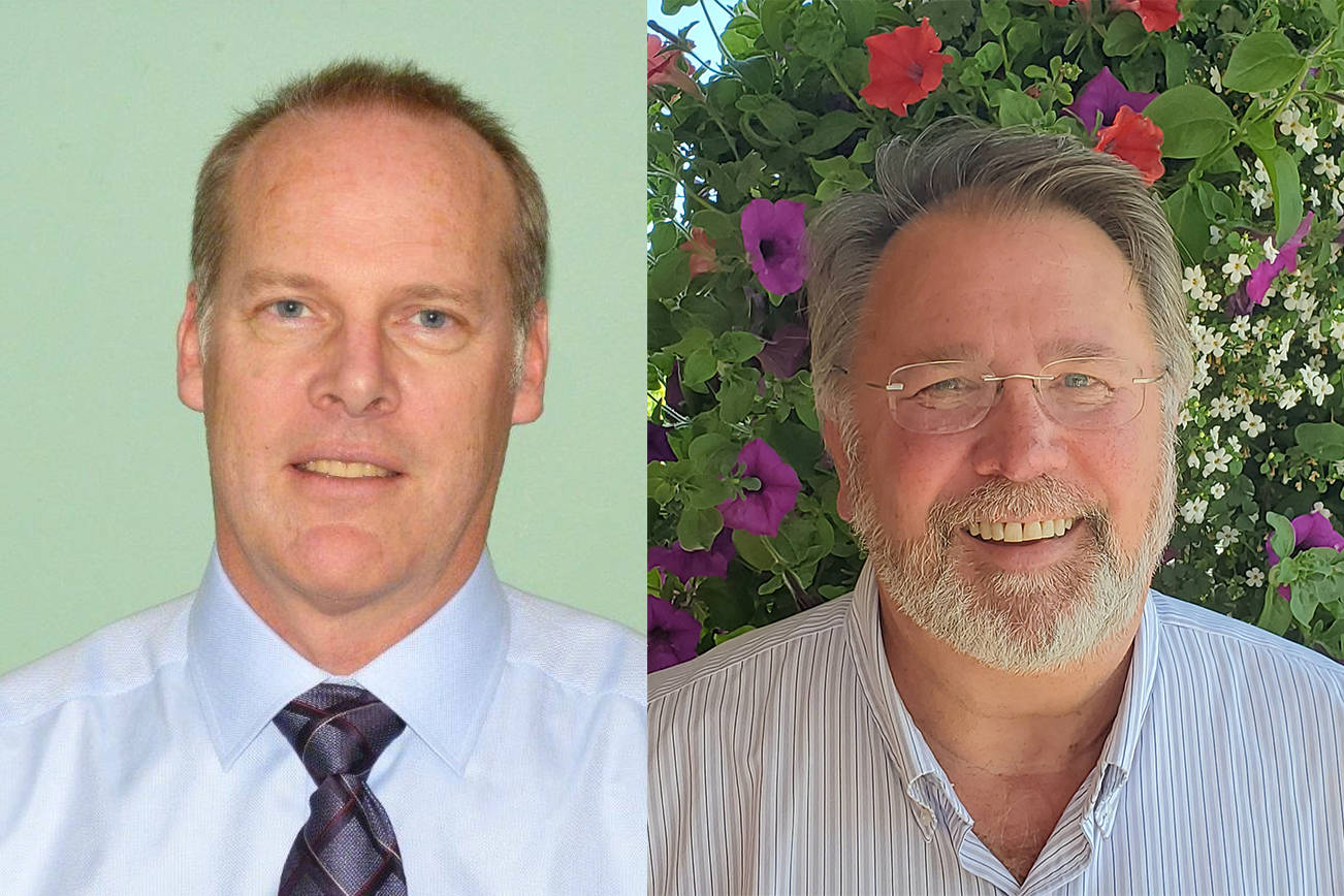 San Juan County Manager Mike Thomas, left, will replace Friday Harbor Administrator Duncan Wilson, right, when he retires in January. (Contributed photos)