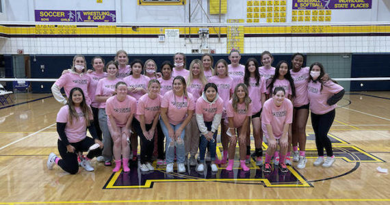 Photo courtesy of Nadine Varsovia.
Volleyball’s “pink out” night to raise awareness for breast cancer.