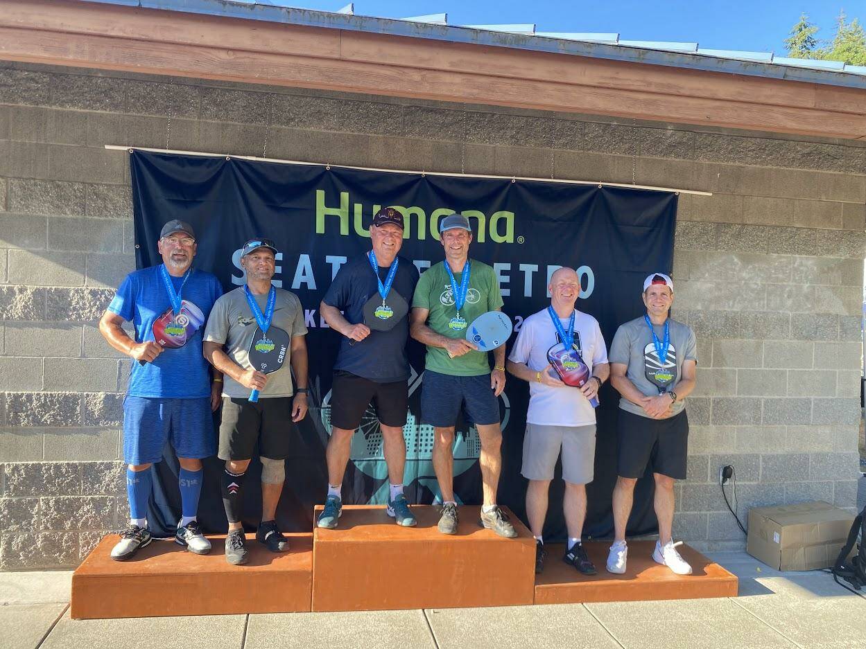 Contributed photo by Stephanie Buffum
Graham Black and Rob Peterson, winners of the Humana Seattle Metro Classic Pickleball Tournament