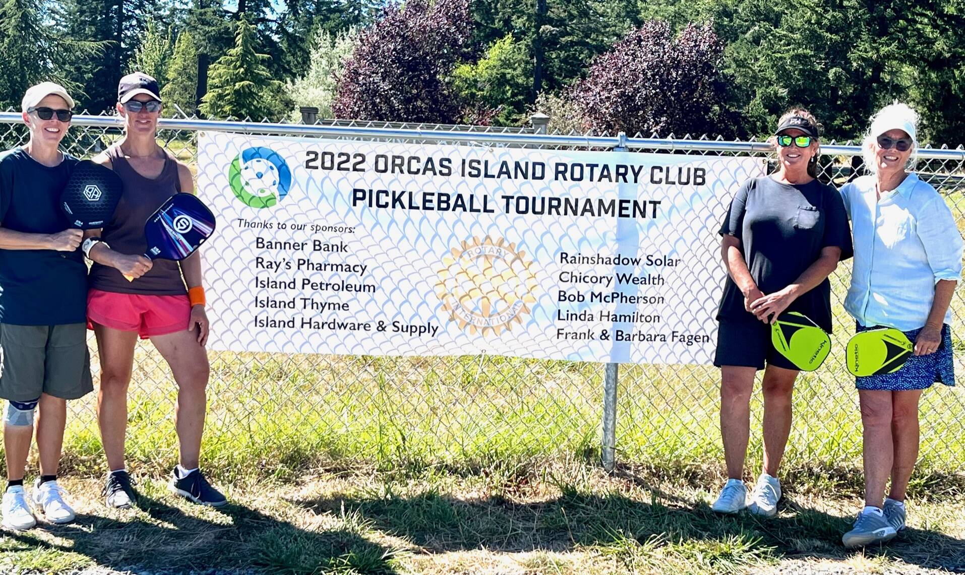 Contributed photo
Maggie Kulyk and Christine Lee of Orcas Island, gold winners of the women’s doubles division, with silver winner Kathy Cox and Po Powell of San Juan Island.