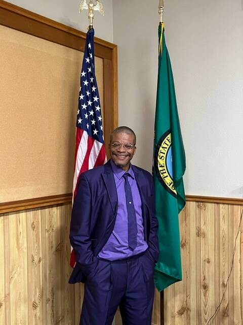 Contributed photo by the Town of Friday Harbor
Mayor Ray Jackson wearing a purple suit on Oct. 20, Wear Purple Day.