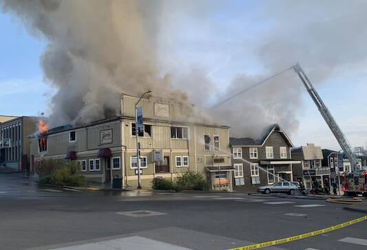 Heather Spaulding staff photo
Three historic buildings on the corner of Spring and First Street in downtown Friday Harbor were destroyed in an arson fire in the early morning hours of April 7, 2022.