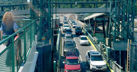 (Washington State Ferries/contributed photo) Cars load aboard the ferry at Anacortes.