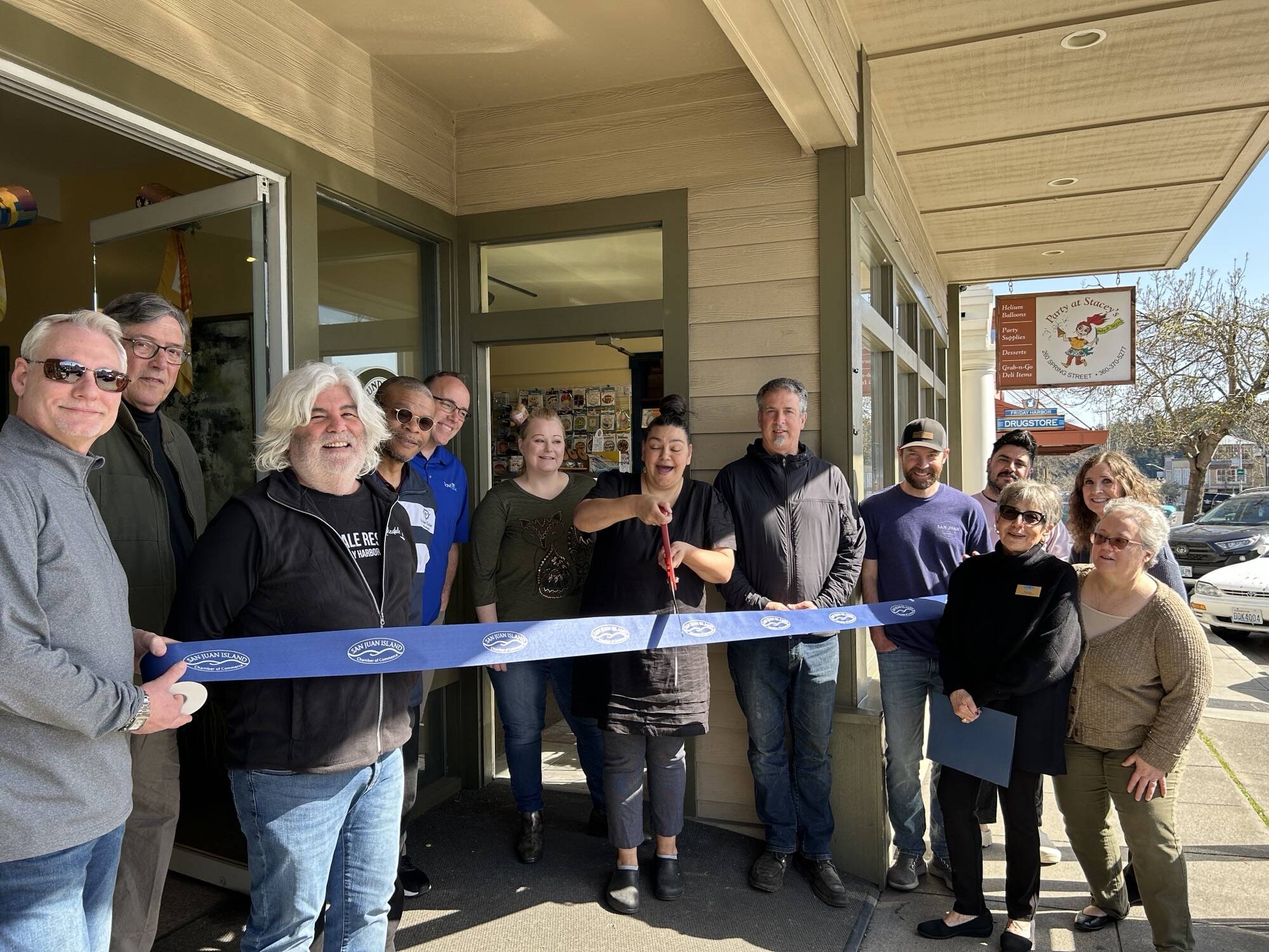 Contributed photo by the San Juan Island Chamber of Commerce
The Board of Directors and Mayor Ray Jackson at Party at Stacey’s ribbon cutting.