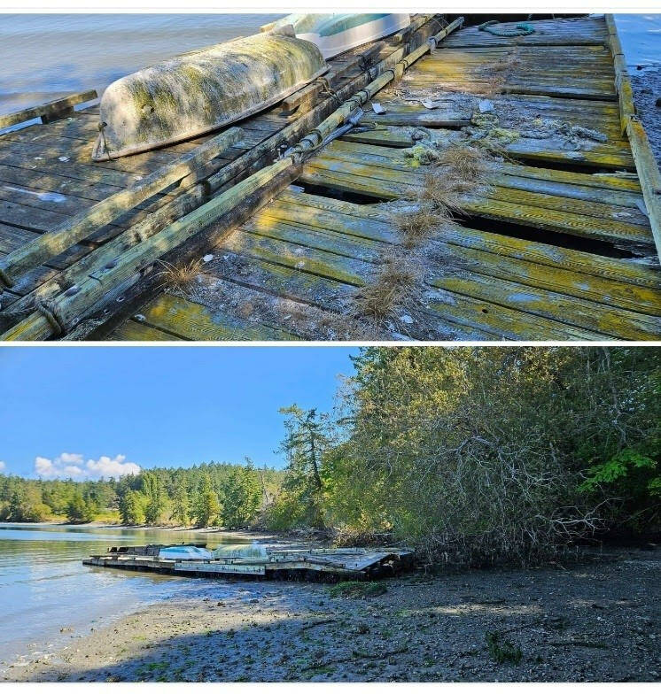 Contributed photo
Derelict floats in Blind Bay on Shaw Island, washed ashore onto surf smelt spawning habitat.
