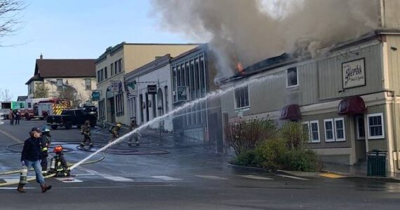 Heather Spaulding/Staff photo
The fire burned commercial buildings on Spring Street in downtown Friday Harbor on April 7.