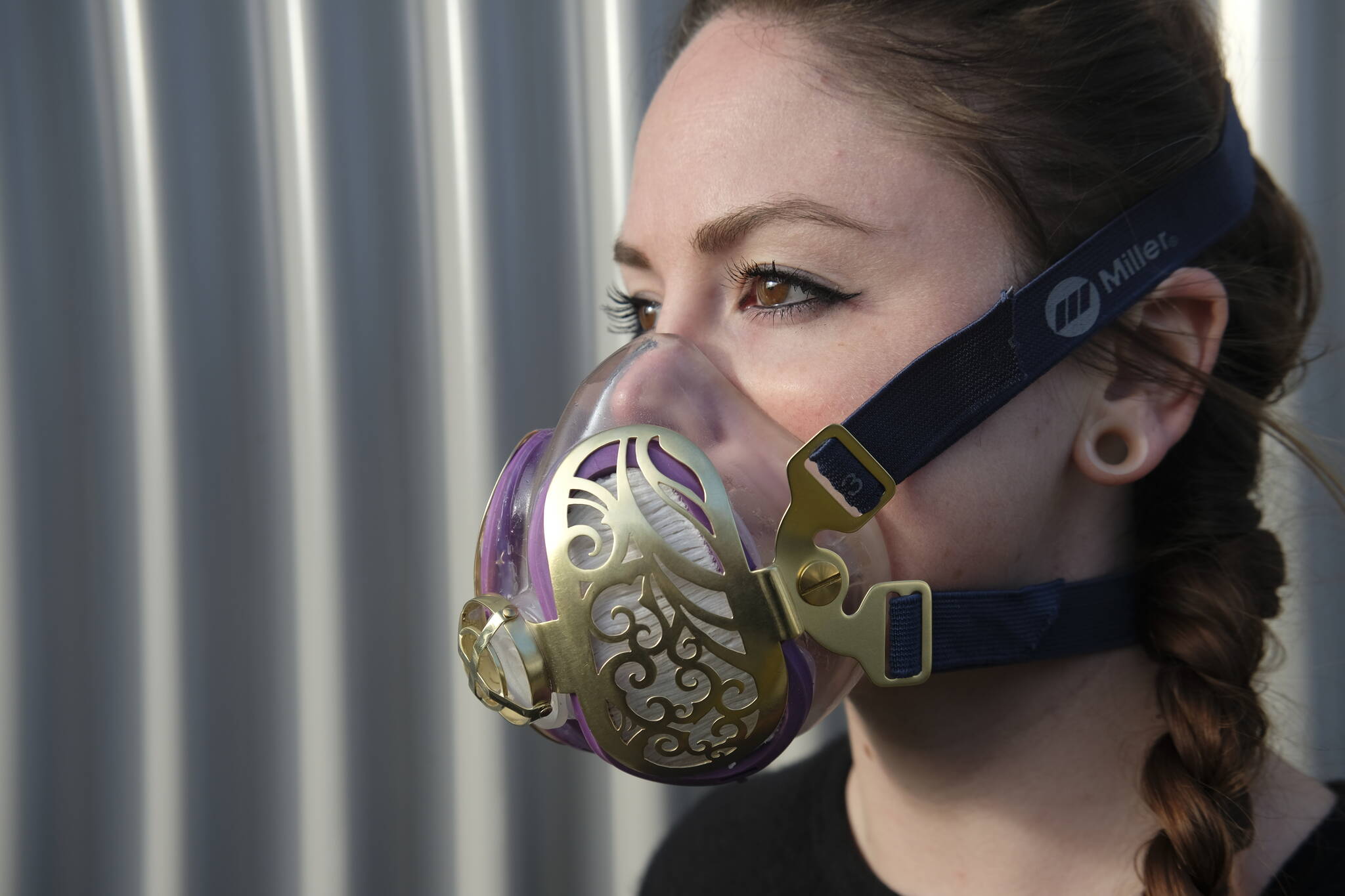 Contributed photo by Derek Castro
“A Breath of Fresh Air” - Lauryl Gaumer wearing her unique respirator that is on display in the current Artists Registry show at SJIMA.