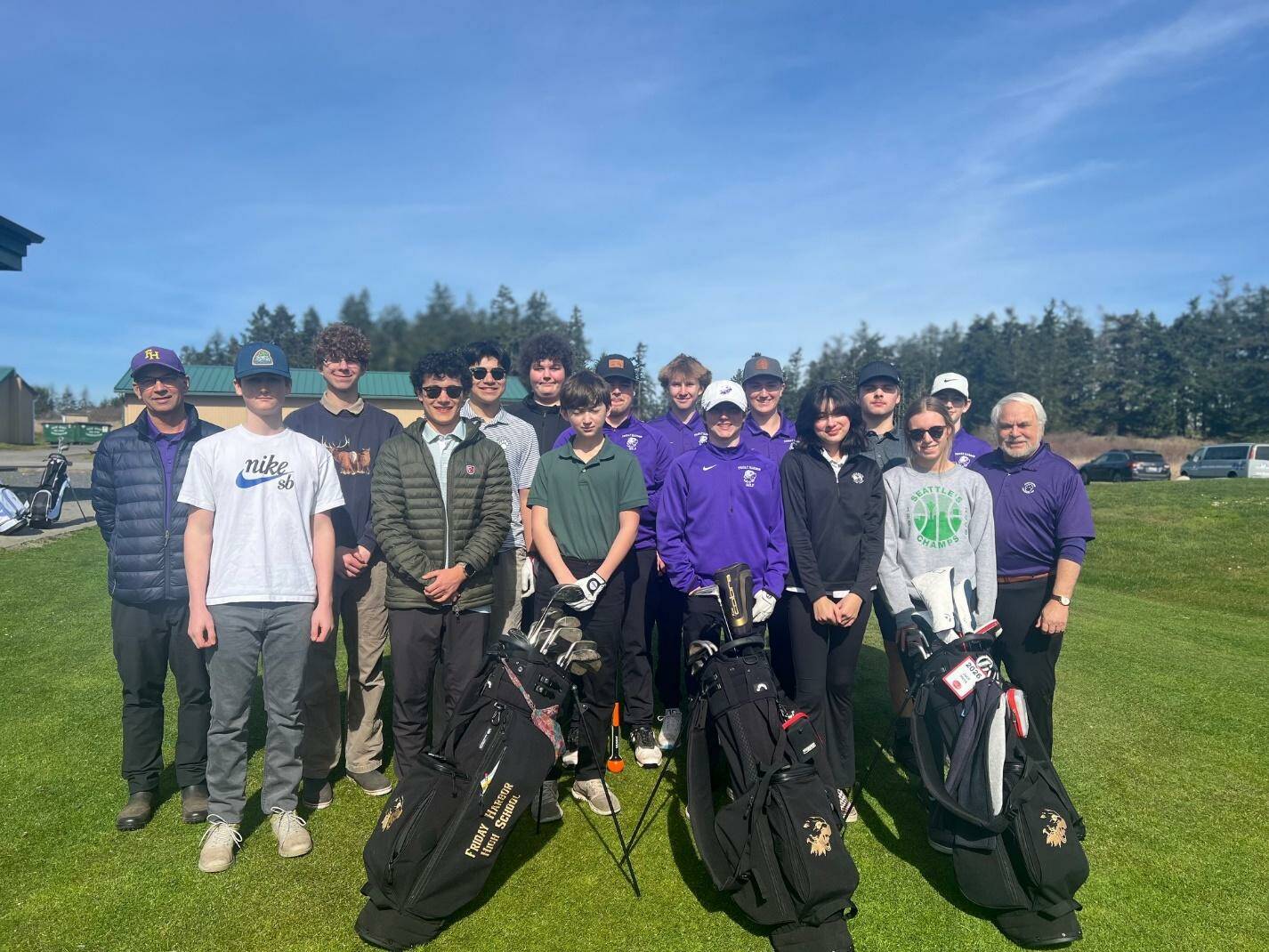 Contributed photo 
The team before their first match with a few of their new golf bags purchased by the San Juan Golf and Tennis Foundation.