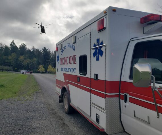 A patient transfer to Airlift Northwest at the Deer Harbor landing zone.