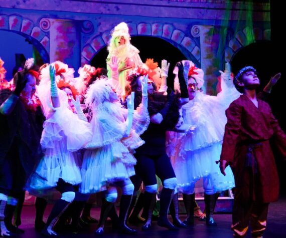 <p>Contributed photo</p>
                                <p>Parents (as Sacred Chickens), Clementine Prouty (as Media Influencer) and Azariah Frease (as Hennius Peck).</p>