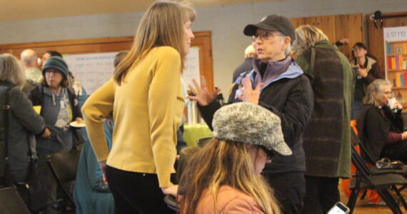 Heather Spaulding photo
Library Director Laurie Orton listens to one of the attendees of the Oct. 22 meeting.
