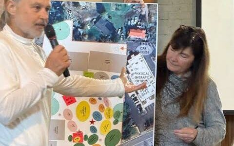 Heather Spaudling/staff photo.
Representatives from one table talk about the map they created.