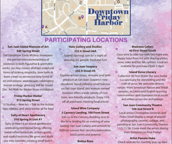Map and details for Dec. 5 Art Walk in Friday Harbor