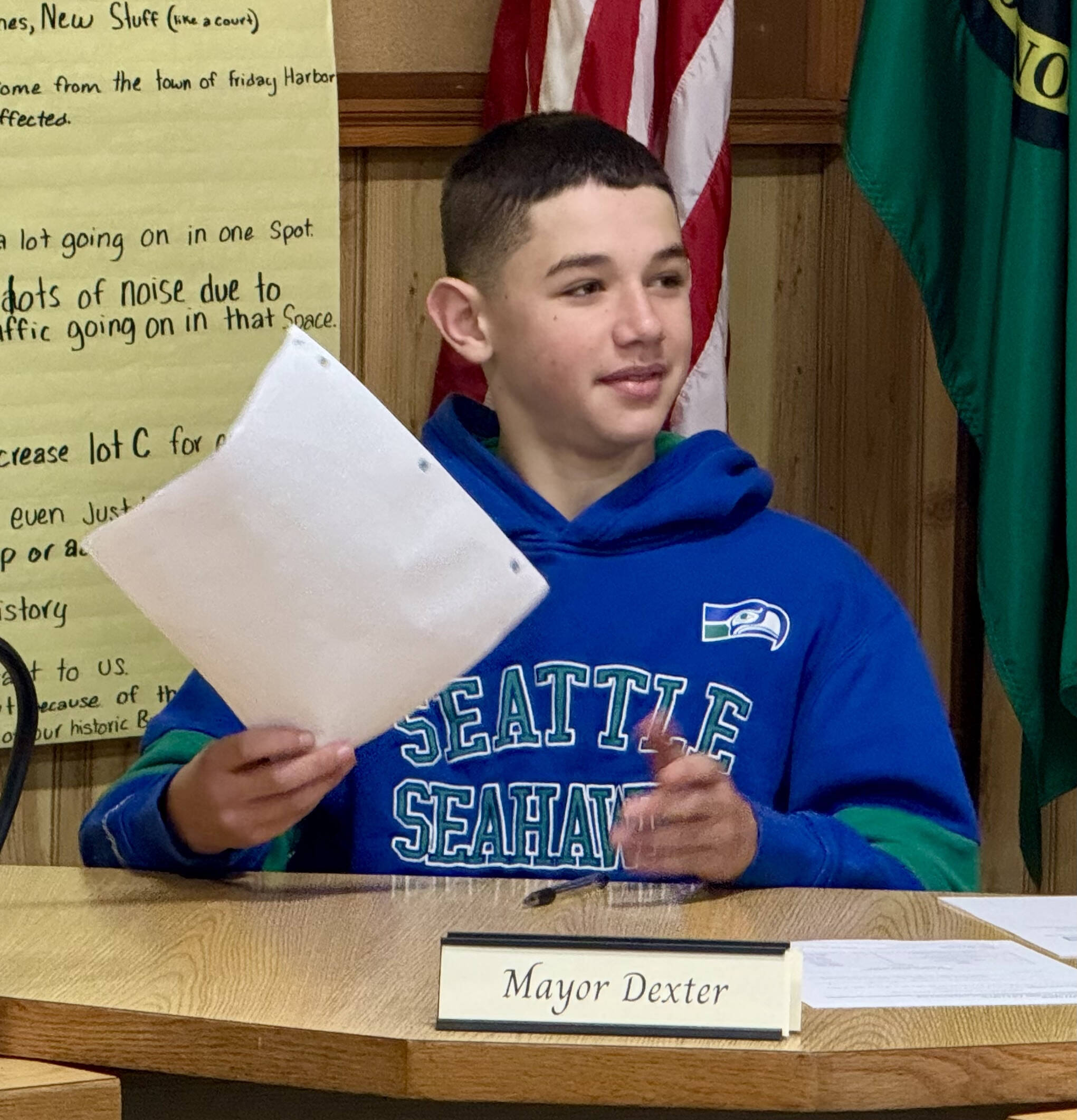 Contributed photo.
Mayor Dexter mediates the mock Town Council meeting.