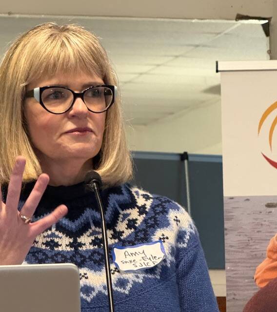 Heather Spaulding/staff photo.
Amy Saxe-Eyler addressing the crowd on Nov. 13.