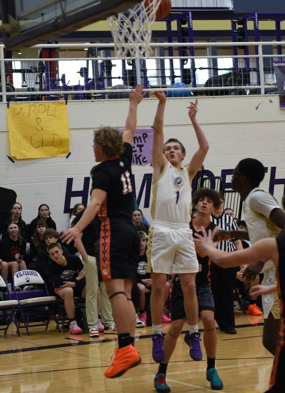 Contributed photo by John Stimpson
Wolverine #1 Duncan Bogart with a five-foot jump shot for 2 points.