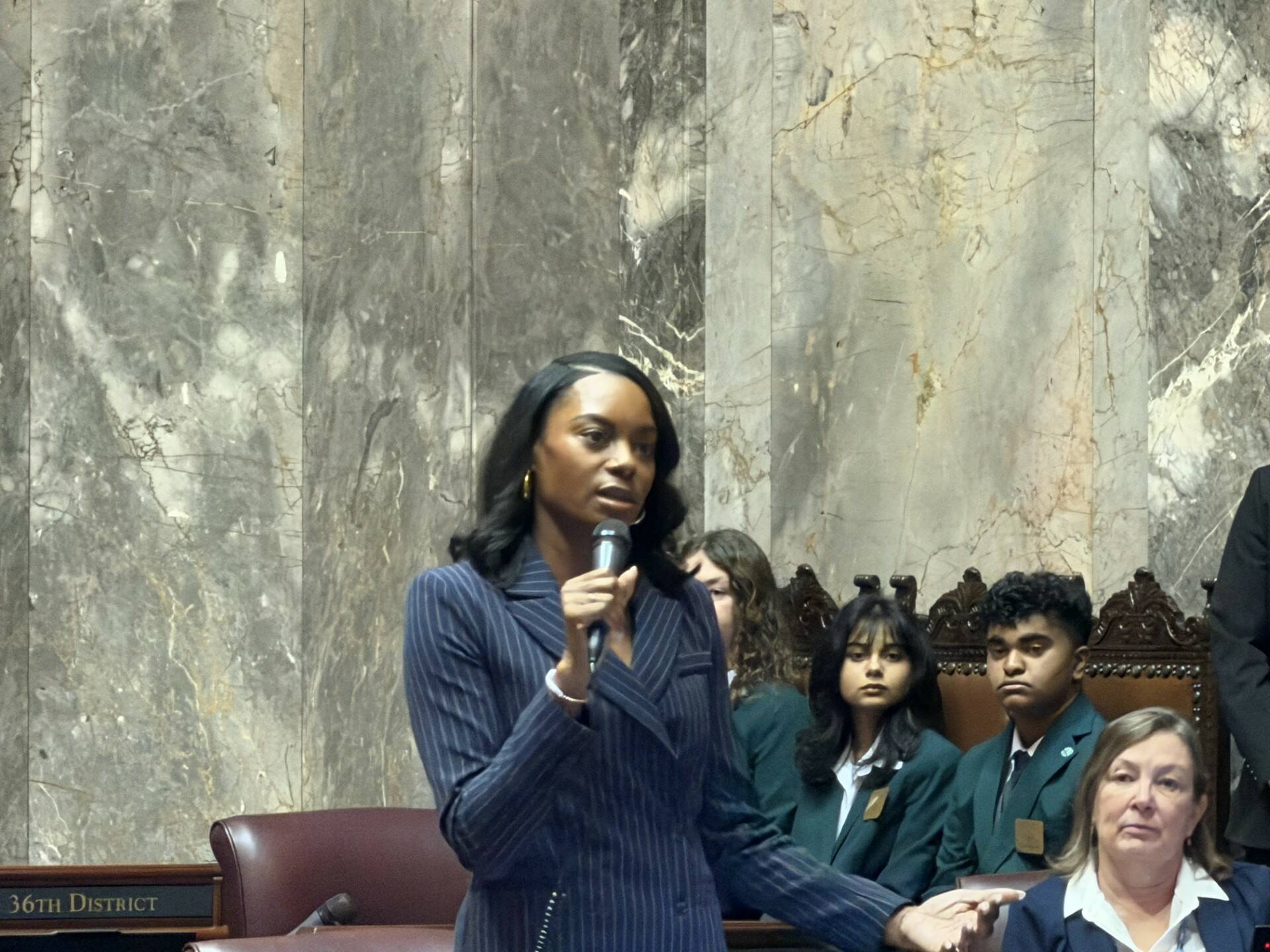 Cassie Diamond photo.
Sen. Twina Nobles, D-Fircrest, delivers remarks on a resolution to honor Martin Luther King Jr. on Jan. 19.