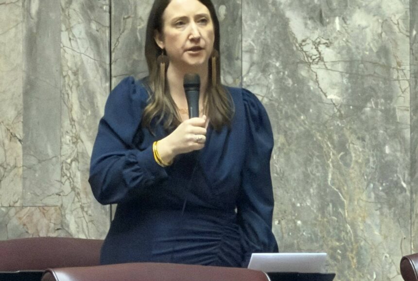 <p>Cassie Diamond photo.</p>
                                <p>Sen. Noel Frame, D-Seattle, shares a story of her experience with miscarriage while giving remarks in support of Senate Bill 5917 during a floor session Feb. 10.</p>