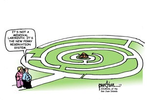 Cartoon musings on local news and events are published periodically in the Journal of the San Juan Islands