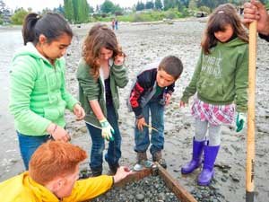 Local students learn first-hand about clams and other critters on a field trip to Argyle Lagoon