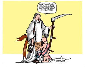 Cartoon musings on local news and events are published periodically in the Journal of the San Juan Islands