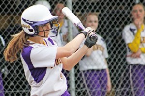 Ronnie Hanson slaps a single against Lynden Christian at home