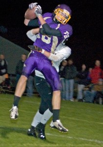 Wide receiver Donald Galt snags a 25-yard pass on the Blaine 1-yard line.