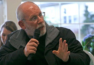 Deputy Criminal Prosecutor Charlie Silverman makes a point about legal issues involving drug crimes at a town hall forum in February