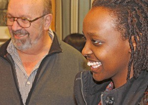 Spring Street International School student Zula Mucyo chats with islanders following a screening of 'Rising from Ashes'