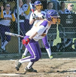 Leadoff hitter Emily Guard is off and running after connecting on one of her three base hits