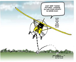 Cartoon musings on local news and events are published periodically in the Journal of the San Juan Islands