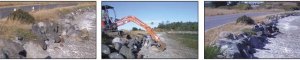From left to right; rock from failing road protection buries spawning habitat