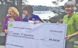 OPALCO Energy Savings Specialist Elisa Howard presents a 'big check