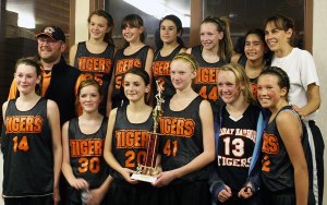 The seventh-grade girls SWISH basketball team took first place in the SWISH tournament Dec. 11 in La Conner. Back row from left
