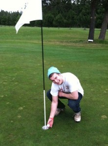 Friday Harbor sophomore Christo Bolger celebrates his hole-in-one in match-play at Lopez Island