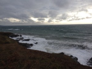American Camp beach near Grandma’s Cove gets pummeled by large waves carrying drift wood logs